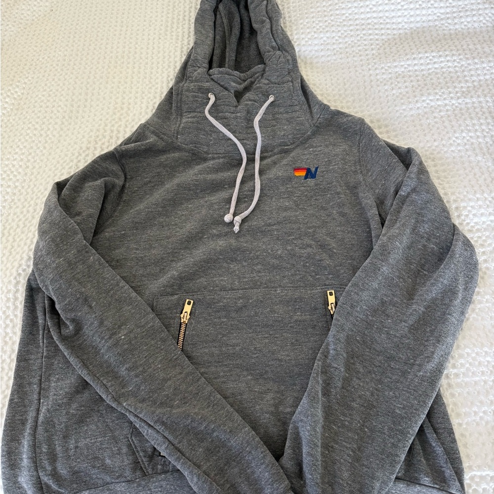 Aviator Nation Charcoal Hoodie with Rainbow Accent